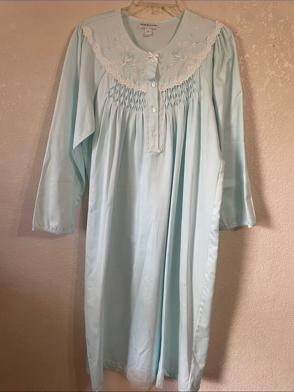 (New) Miss Elaine Pale Blue Embroidered Long Sleeve Nightgown